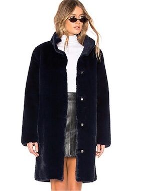 Velvet by Graham & Spencer Mina Navy Faux Fur Reversible Suede Teddy Coat